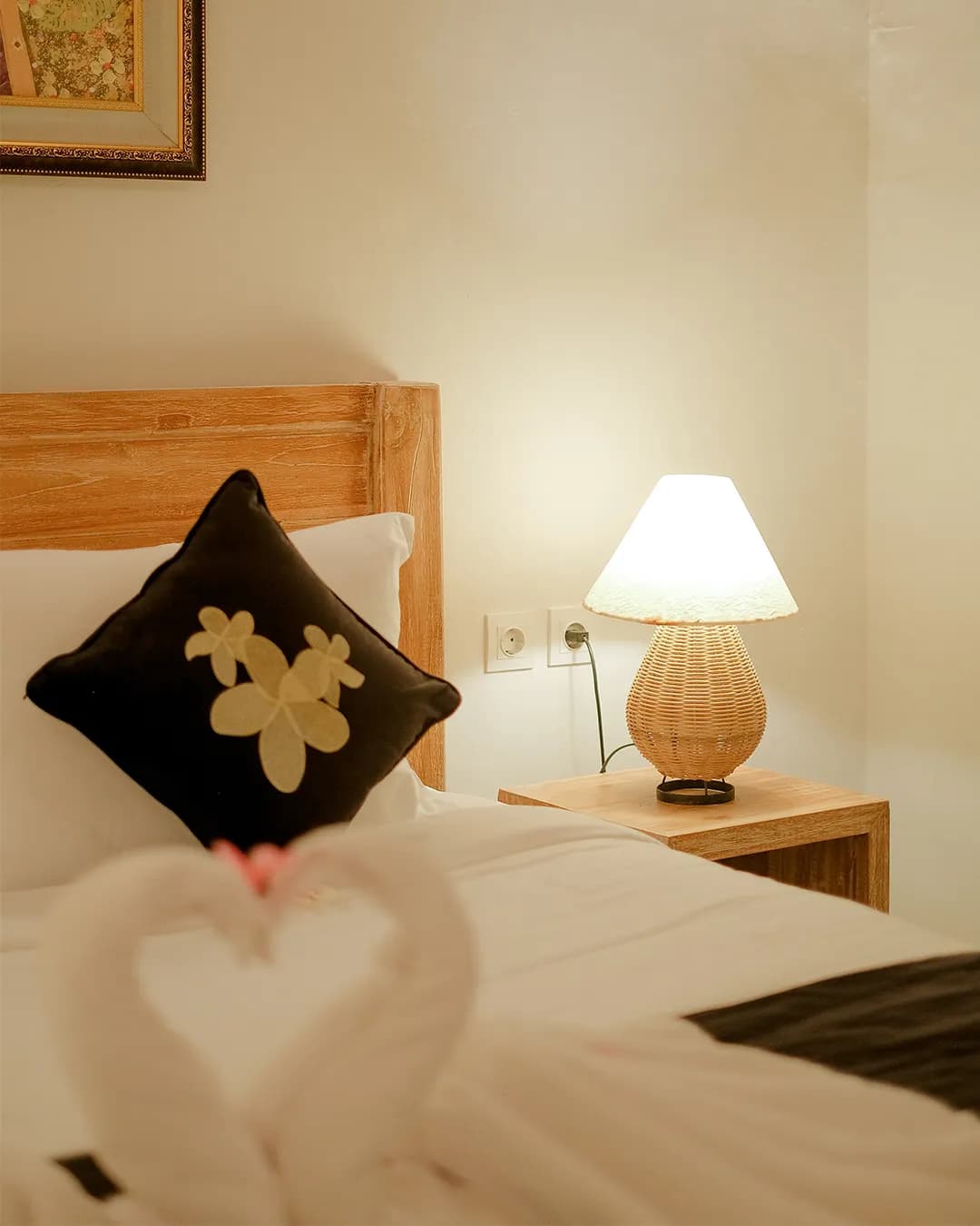 Minimalist wooden bed design in tropical Bali villa